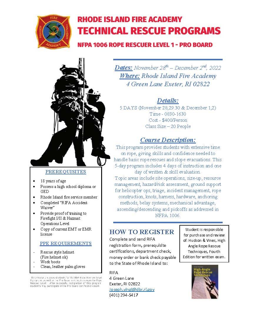 NFPA 1006 Rope Rescuer Level I Office of the State Fire Marshal