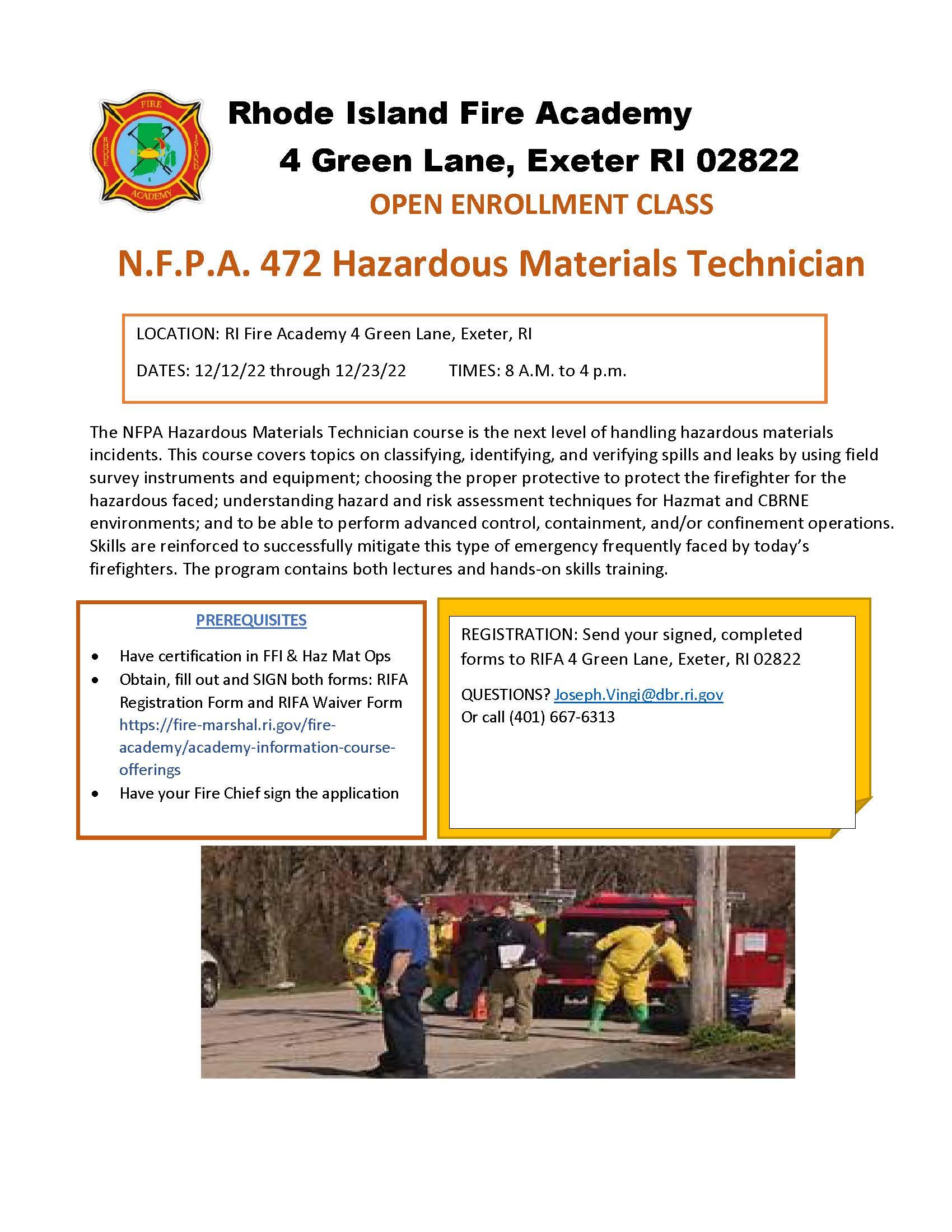 NFPA 472 Hazardous Materials Technician Office of the State Fire Marshal